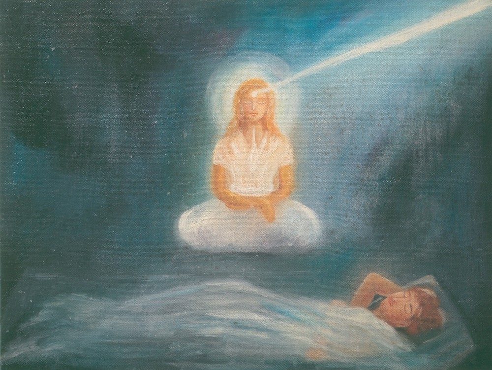 Her body robed in funeral flame